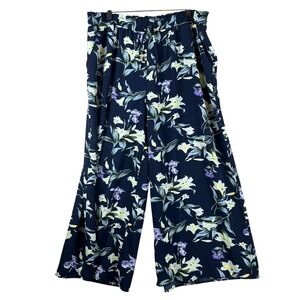 Bestbee Womens 2XL Palazzo Pants Drawstring Elastic Waist Floral Blue Boho